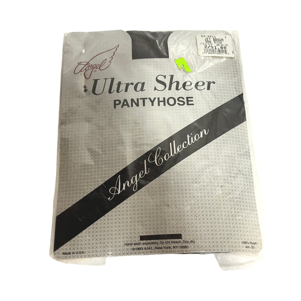 Vintage Angel Collection‎ Ultra Sheer Pantyhose Jet Brown One Size Fits 5'-5-8'